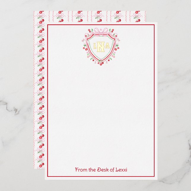 Invitation En Aluminium Couronne de Cerise Coquette avec Monogramme pour E (Recto/Verso)