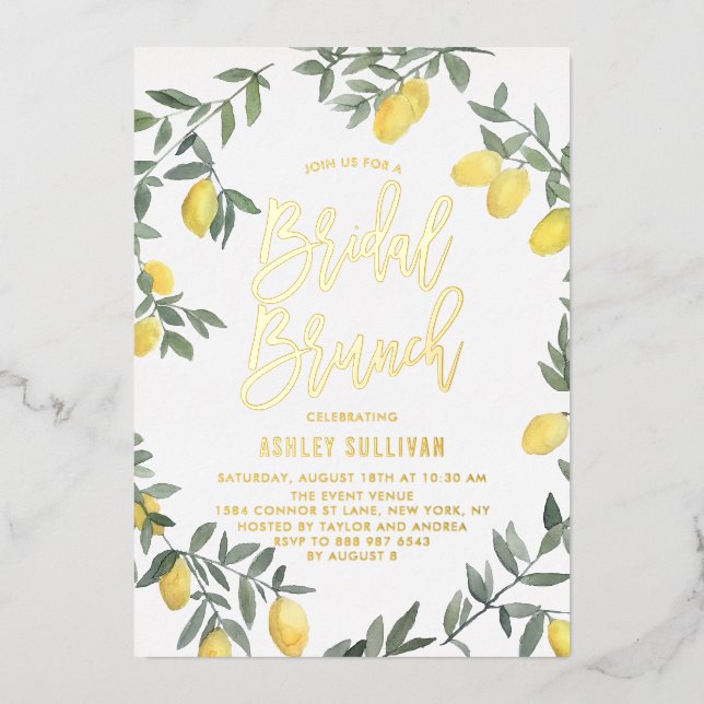Invitation En Aluminium Couronne de citron aquarelle Boho pour brunch de m (Recto)