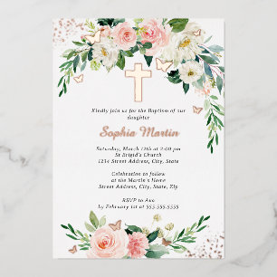 Invitation En Aluminium Couronne de croix en rose gold et rose pâle pour b