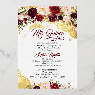 Invitation En Aluminium Couronne de dentelle florale Bourgogne Papillon Qu