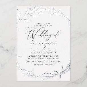 Invitation En Aluminium Couronne de feuilles d'argent belle en feuille de 