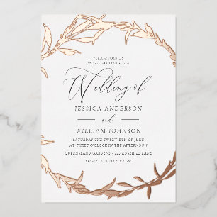 Invitation En Aluminium Couronne de feuilles de rose en or belle feuille d
