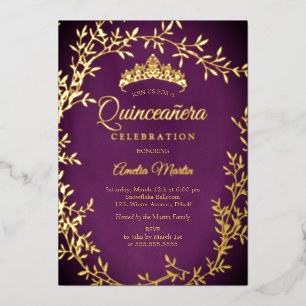 Invitation En Aluminium Couronne de feuilles de vigne élégante violette et