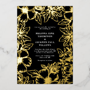 Invitation En Aluminium Couronne de fleurs dorées cadre élégant mariage no