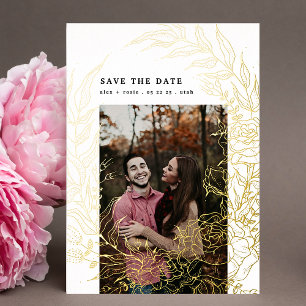 Invitation En Aluminium Couronne de fleurs pressées en feuille d'or pour a