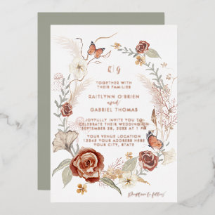 Invitation En Aluminium Couronne de fleurs sauvages Rose Gold papillon Sau