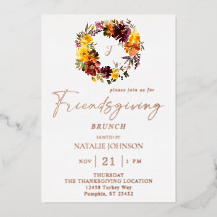 Invitation En Aluminium Couronne de Friendsgiving florale orange et jaune