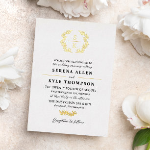 Invitation En Aluminium Couronne de laurier de monogramme de mariage en or