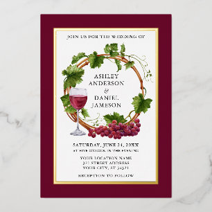 Invitation En Aluminium Couronne de mariage aux raisins aquarelle Bourgogn
