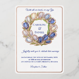 Invitation En Aluminium Couronne de mariage élégante à l'aquarelle tulipe