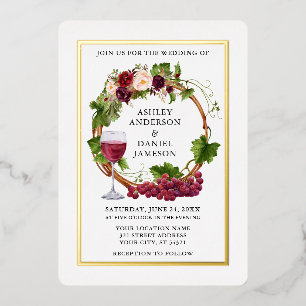 Invitation En Aluminium Couronne de mariage florale de vignes de raisin à
