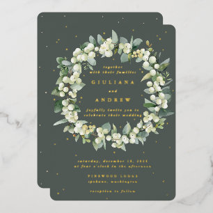 Invitation En Aluminium Couronne de mariage hivernal en neige verte + euca