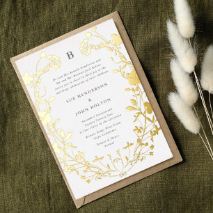 Invitation En Aluminium Couronne de monogramme de cercle en or véritable d