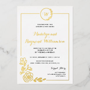 Invitation En Aluminium Couronne de monogramme doré pour 50e anniversaire