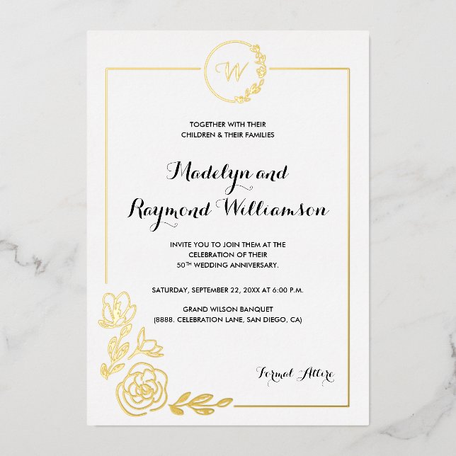 Invitation En Aluminium Couronne de monogramme pour le 50e anniversaire de (Recto)