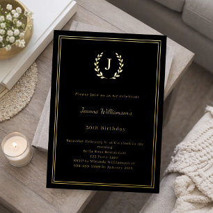 Invitation En Aluminium Couronne de naissance monogrammée en or noir