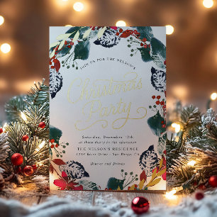Invitation En Aluminium Couronne de Noël enneigée et luxuriante Script