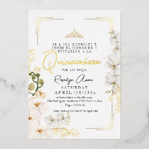 Invitation En Aluminium Couronne de princesse en orchidées blanches or pou