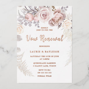 Invitation En Aluminium Couronne de rose dorée rose pâle magnifique Renouv