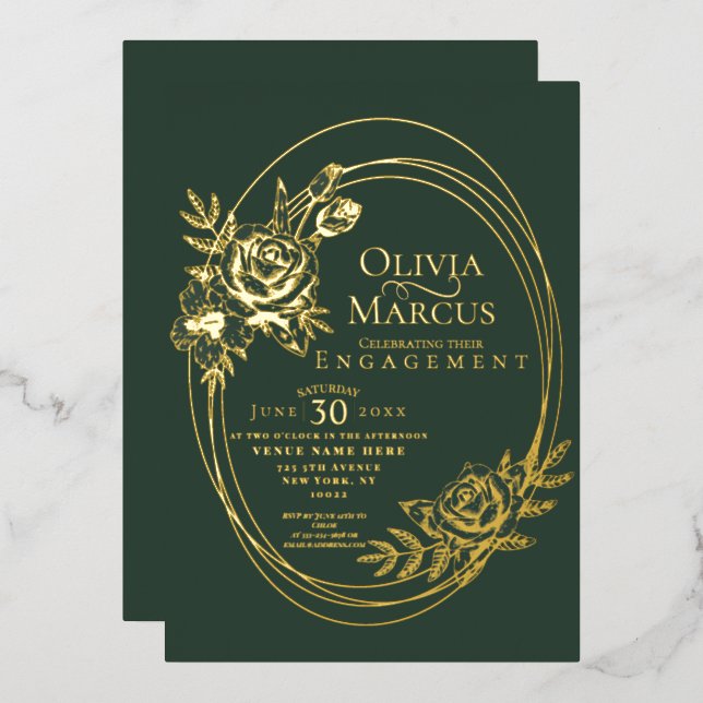 Invitation En Aluminium Couronne de roses florales chic pour mariage Invit (Recto/Verso)