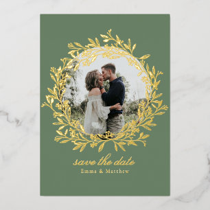 Invitation En Aluminium Couronne de sauge élégante Photo & QR Save the Dat
