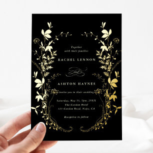 Invitation En Aluminium Couronne de silhouette de fleurs sauvages mariage
