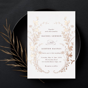 Invitation En Aluminium Couronne de silhouette de fleurs sauvages Rose Gol