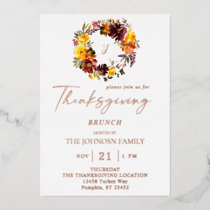 Invitation En Aluminium Couronne de Thanksgiving florale orange et jaune