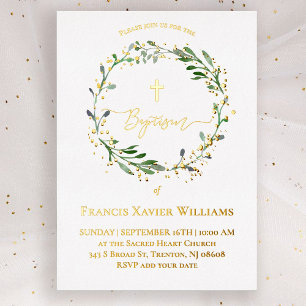 Invitation En Aluminium Couronne de verdure du baptême
