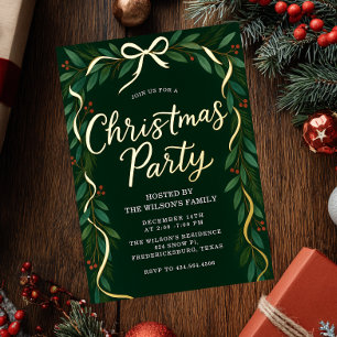 Invitation En Aluminium Couronne de verdure élégante en or pour Noël 