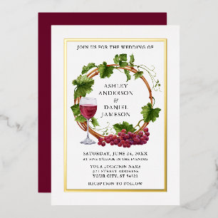 Invitation En Aluminium Couronne de vigne à l'aquarelle Mariage Or