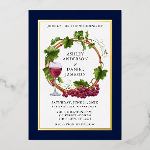 Invitation En Aluminium Couronne de vignes à l'aquarelle Mariage Bleu Or
