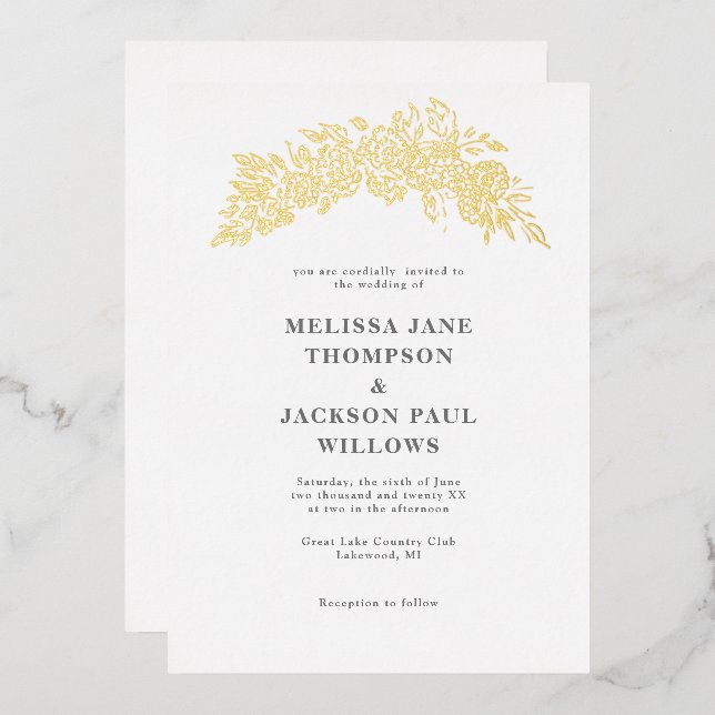 Invitation En Aluminium Couronne dorée design de mariage élégant (Recto/Verso)