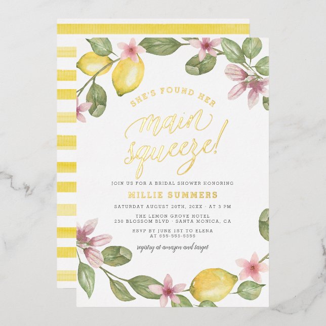Invitation En Aluminium Couronne florale de citron Main Squeeze pour enter (Recto/Verso)
