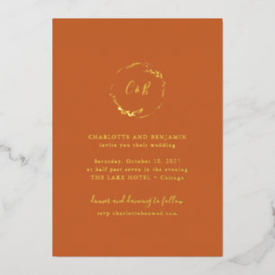 Invitation En Aluminium Couronne florale de monogramme orange brûlé, maria