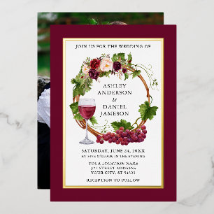 Invitation En Aluminium Couronne florale de vigne de raisin à l'aquarelle