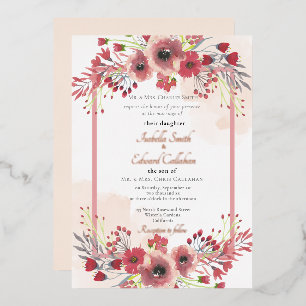 Invitation En Aluminium Couronne florale élégante de pivoine corail Mariag
