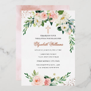 Invitation En Aluminium Couronne florale en or rose pour fille baptême 