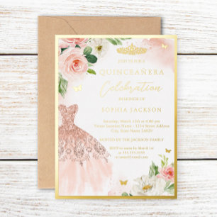 Invitation En Aluminium Couronne florale en or rose Robe élégante Quincean
