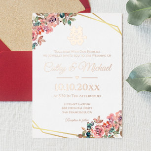Invitation En Aluminium Couronne florale géométrique en or rose pour maria