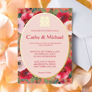 Invitation En Aluminium Couronne florale orange fleur rouge mariage chinoi