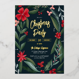 Invitation En Aluminium Couronne florale rouge verte motif Noël