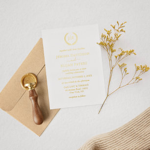 Invitation En Aluminium Couronne Monogramme Élégante en Or pour Mariage