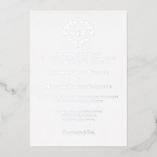 Invitation En Aluminium Couronne monogramme élégante luxe blanc argenté Ma