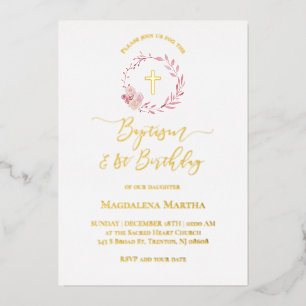 Invitation En Aluminium couronne rose poussiéreuse   Baptême et 1er annive