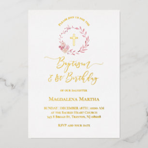 Invitation En Aluminium couronne rose poussiéreuse   Baptême et 1er annive