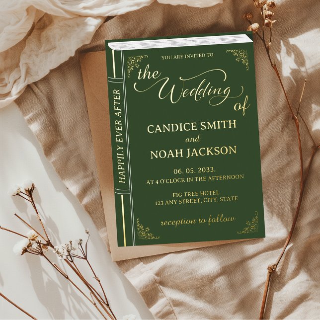 Invitation En Aluminium Couverture de livre de conte de fées émeraude pour (Fairy Tale Happily Ever After Book Wedding Invitation)
