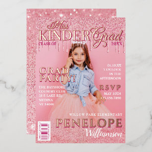 Invitation En Aluminium Couverture de magazine Miss Kinder Grad Pink Glitt