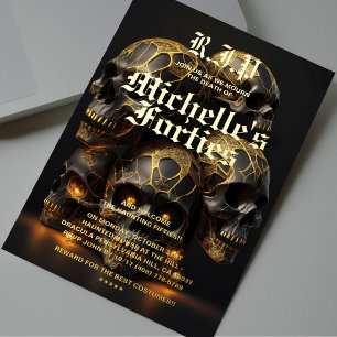 Invitation En Aluminium Crâne de 50e anniversaire moderne Halloween or