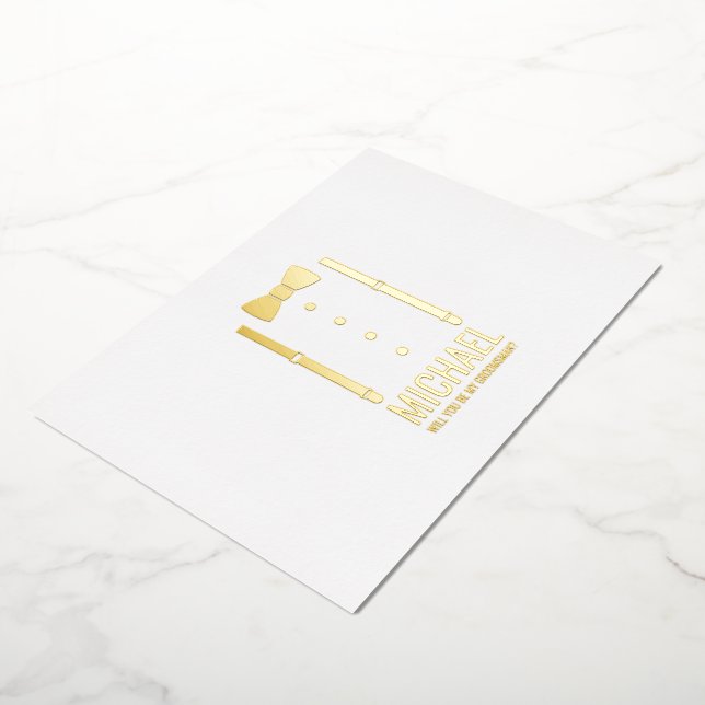 Invitation En Aluminium Cravate Gold Bow Personnalisé Groomsman Propositio (Rotation)